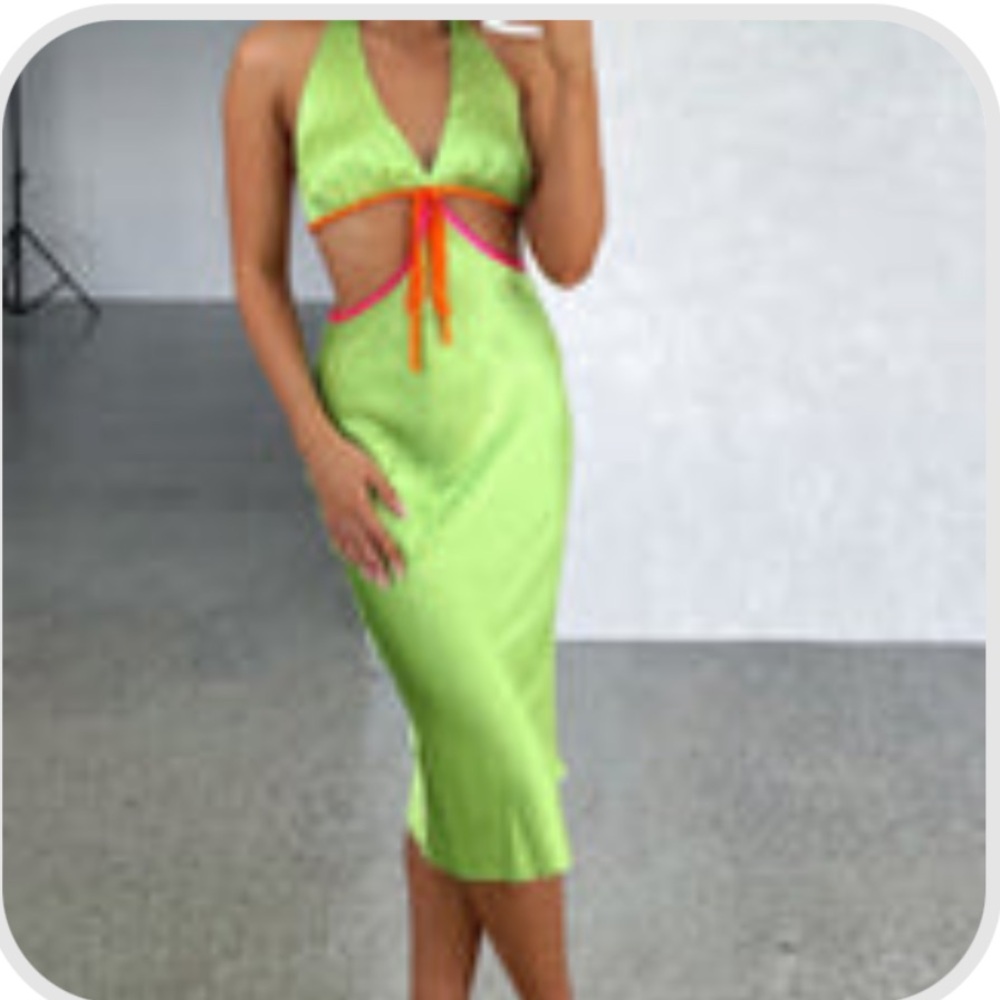 White Fox- Green pink and orange cut out midi dress